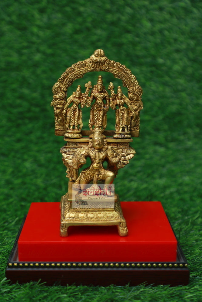 Brass Perumal Sridevi Bhudevi With Garudan-7 Inches