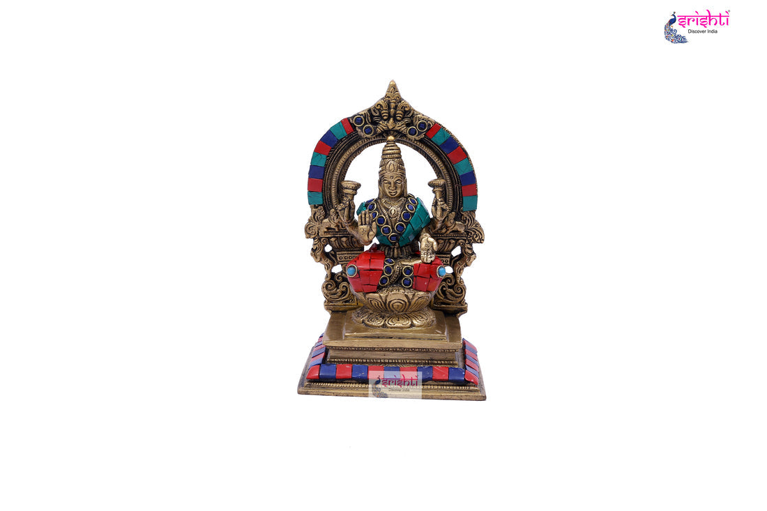 Brass lakshmi with Stone work and Arch - 7.5 inches