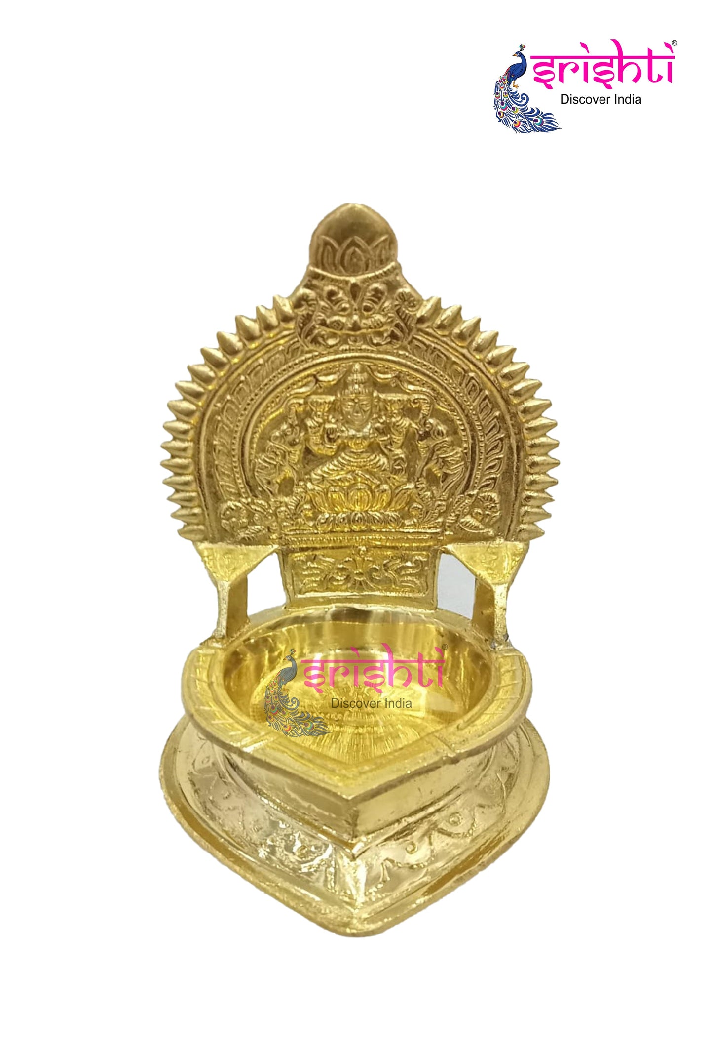 Brass Kamakshi Diya Gajalakshmi Embossed-7 inches