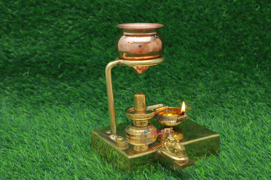 Brass Shiva Abhisheka Set with Copper Dara Patra-9 Inches-M01