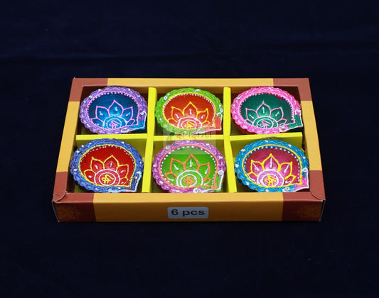 Clay Decorative Diya-M03 (Pack of 6)