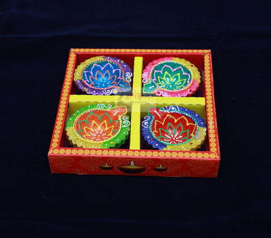 Clay Decorative Diya-M03 (Pack of 4)