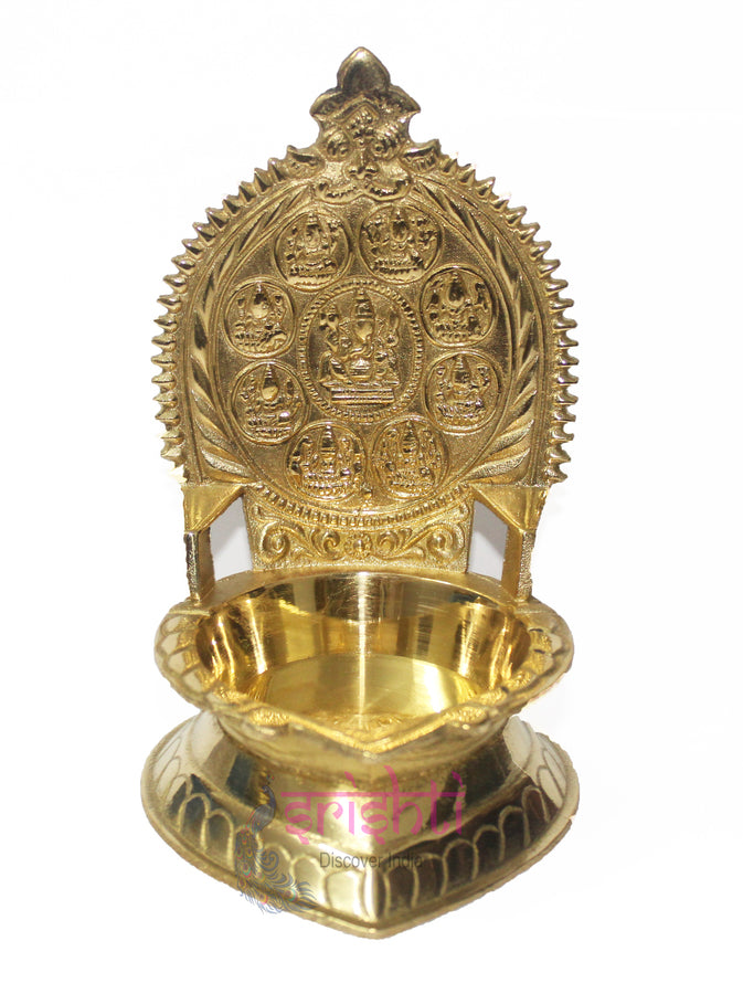 Brass Kamakshi Diya Ashtalakshmi Embossed-6 Inches