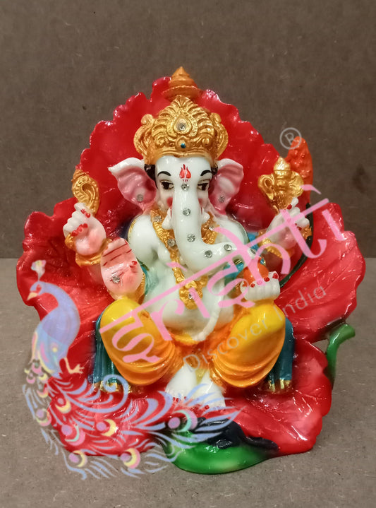 Marble Leaf Ganesha-6.5 Inches