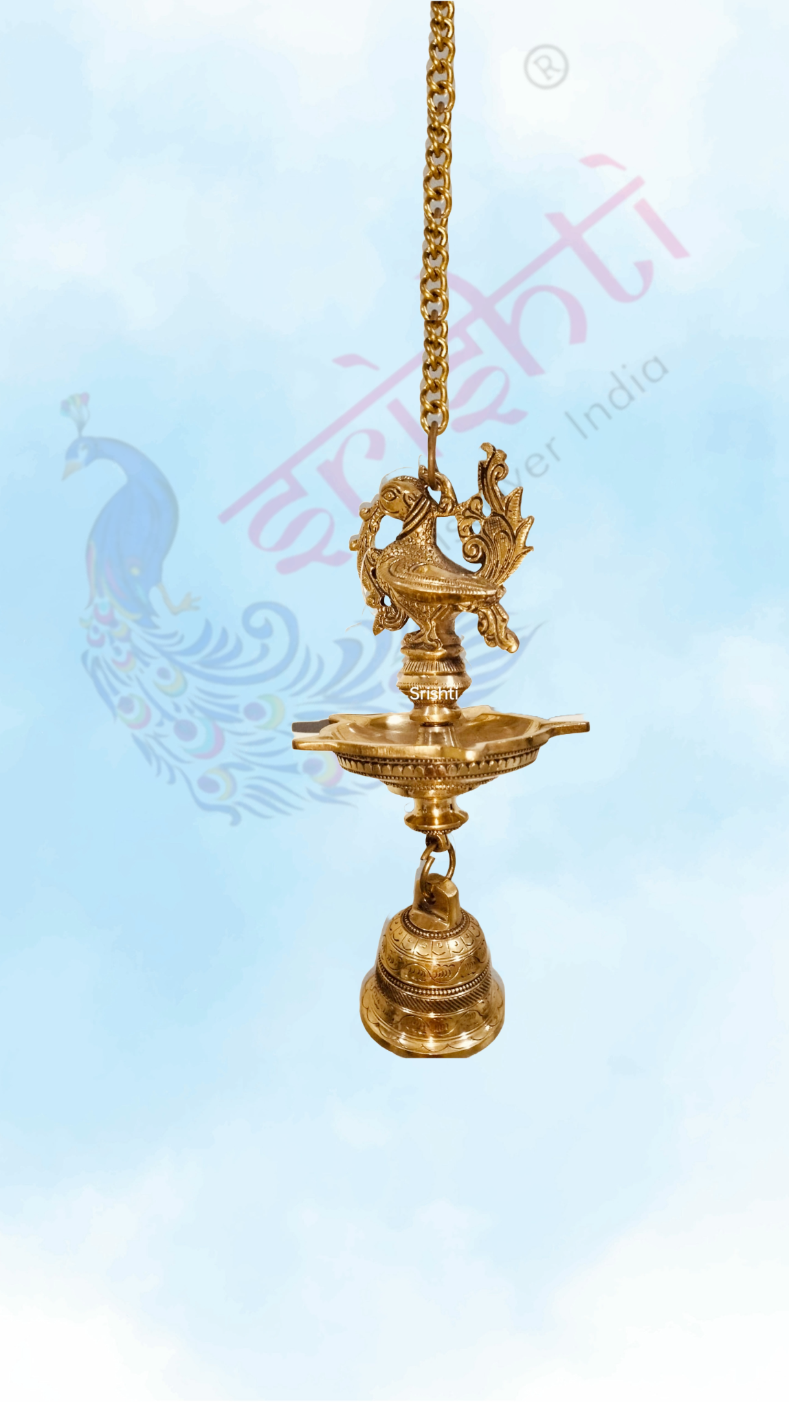 Brass Hanging Annam Diya with Bell-24.5 Inches (Weight: 1.1 Kg )