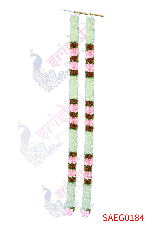 Artificial Entry Door Garland Pair (White with Lite Pink)-74 Inches