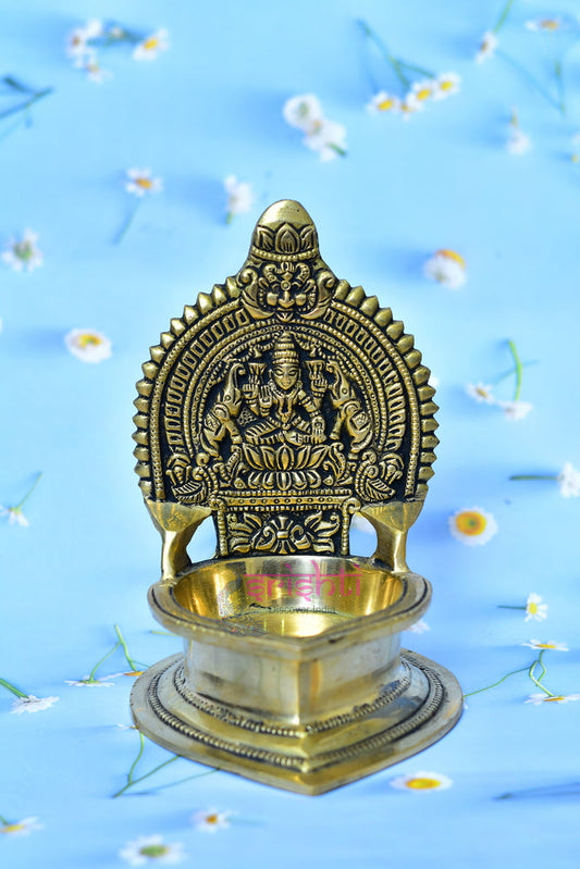 Brass Gajalakshmi Embossed Kamakshi Diya-M02