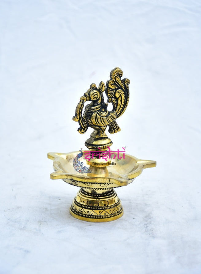 Antique Finish -Fine Craft- Sturdy Brass Annam Diya-15.2 CM-M02 (Weight: 0.55 Kg )