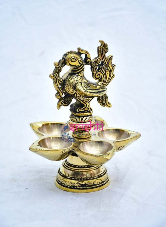 Antique Finish -Fine Craft- Sturdy Brass Diya - 5 face annam - 12.7 CM (Weight: 1 Kg )