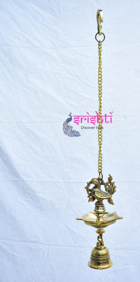 Antique Finish -Fine Craft- Sturdy Brass Hanging Annam Diya with Bell-60 CM (Weight: 1.1 Kg )