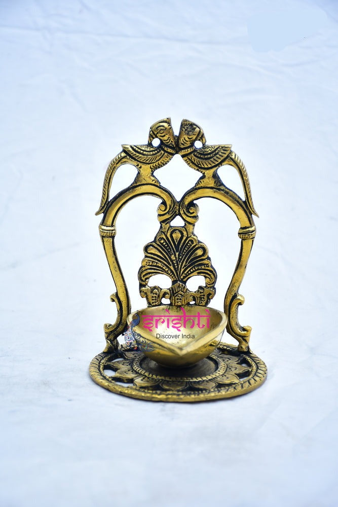 Antique Finish -Fine Craft- Sturdy Brass Parrot Diya-14 CM (Weight: 0.5 Kg )