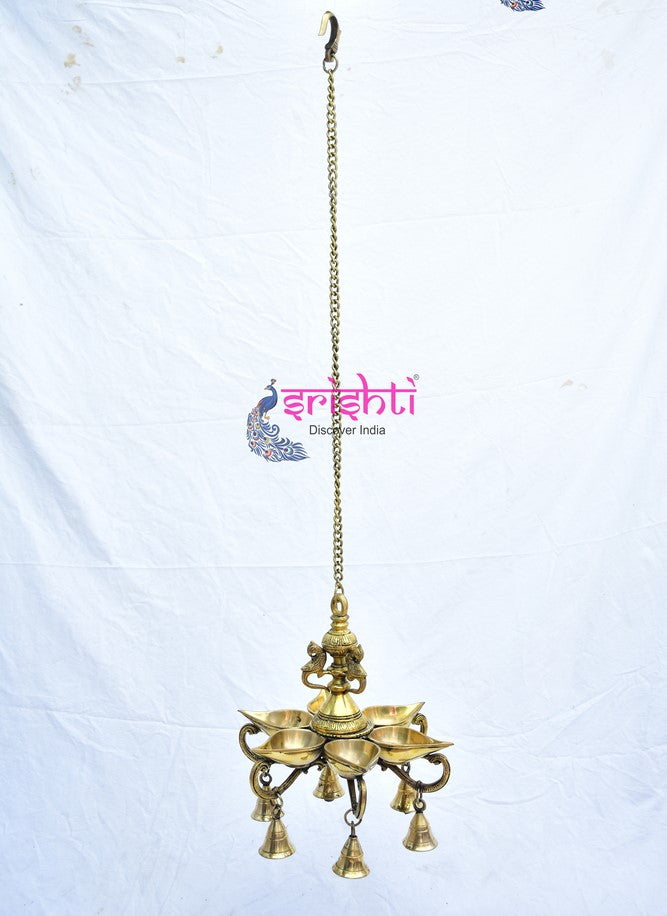 Antique Finish -Fine Craft- Sturdy Brass Hanging Diya-84 CM (Weight: 2.6 Kg )