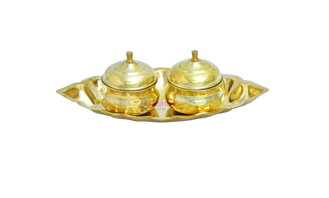 Brass 2 cup kumkum cups with plate 