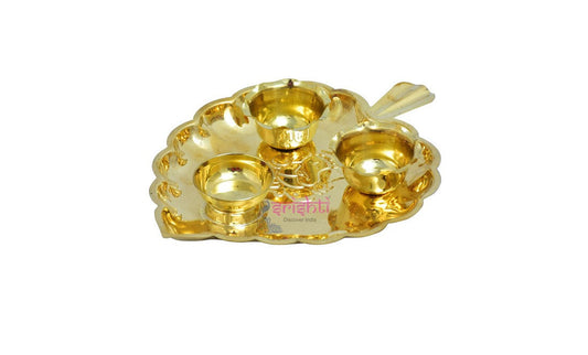 Brass leaf kumkum 2 cups plate