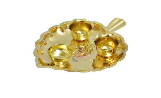 Brass leaf 2 cup kumkum plate