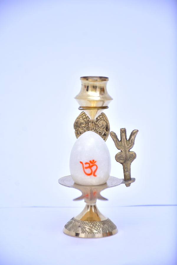 White Shiva Lingam with Brass Dharapatram-M01