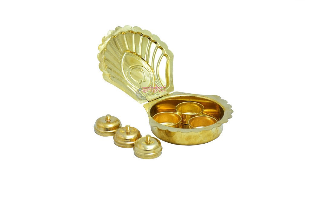 Brass 3 cup kumkum cups (shell)